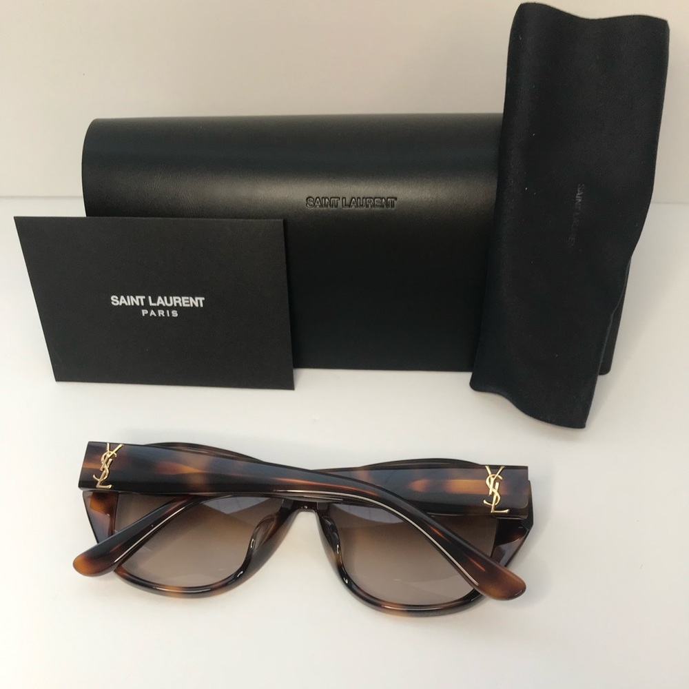 New Authentic Saint Laurent SLM8 Cat Eye Havana Brown Frame/grey Lenses Sunglass - Picture 7 of 15
